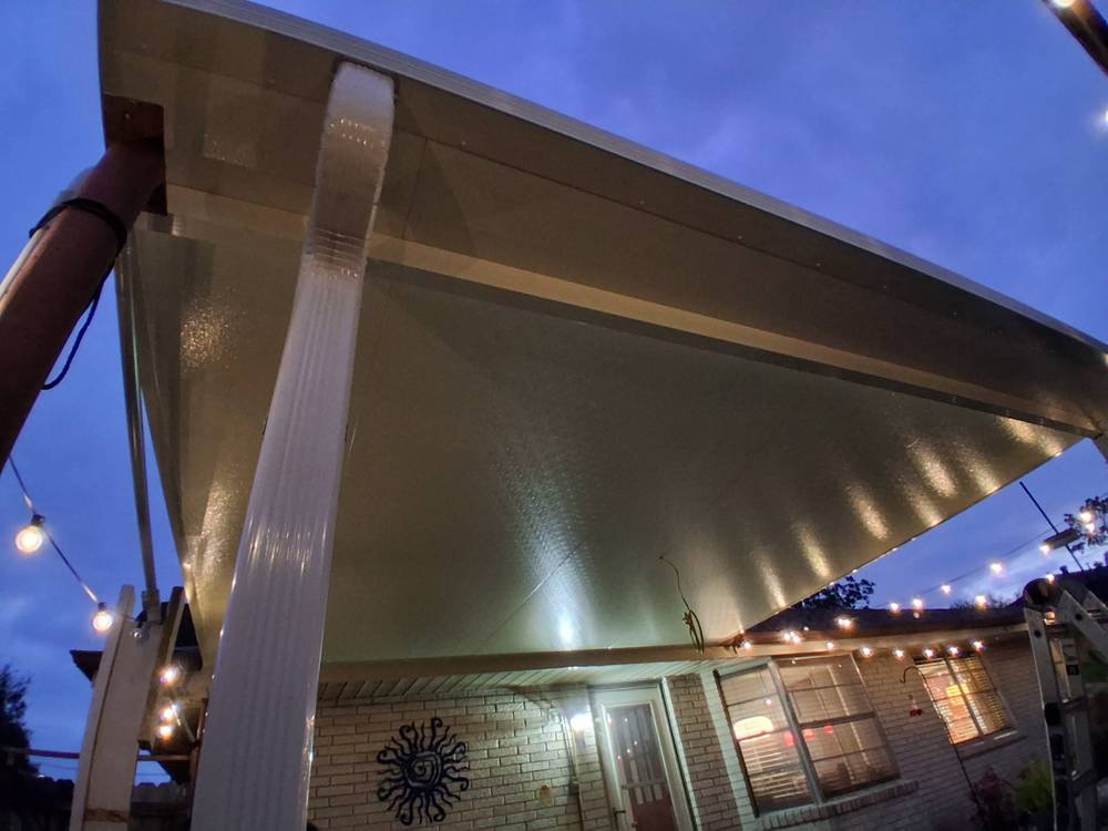 Insulated patio cover at night